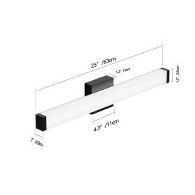 Bathroom Vanity Light Black - 25 Inch Modern Vanity Lights For Bathroom - 14W LED Bath Lights Over Mirror Cool White Light 6000K
