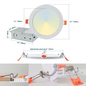 6 Inch LED Recessed Ceiling Lights, 12-Pack Ultra-Thin With Junction Box, 5 Color Temperature Options 2700K-5000K, 12W 1080LM Dimmable Canless Downlig