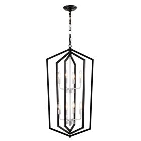 8-Light Farmhouse Kitchen Chandeliers, Matte Black And Sliver Vintage Rustic Cage Light Fixture Adjustable Height Chandeliers For Dining Room Hallway