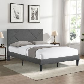Full Size Upholstered Platform Bed Frame with Headboard;  Strong Wood Slat Support;  Mattress Foundation;  No Box Spring Needed;  Easy Assembly;