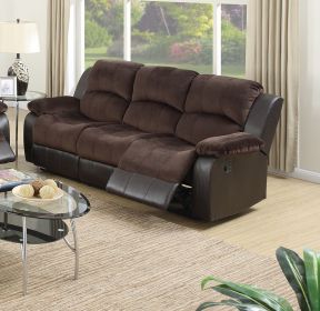 Motion Sofa 1pc Living Room Furniture Chocolate Padded Suede w. Faux Leather Plush Cushion 3-Seat Couch