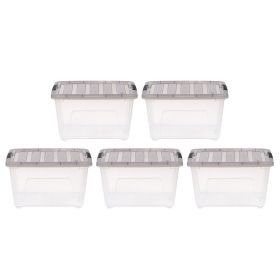 32 Quart Stack & Pull Clear Plastic Storage Box with Buckles, Gray, Set of 5