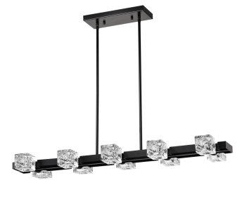 Rectangle Chandelier For Dining Room, 10-Light Black Farmhouse Linear Pendant Light Fixture, Modern Crystal Hanging Lighting Chandelier For Lobby, Kit