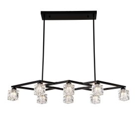 Matte Black Crystal Chandelier For Dining Room, 8-Light Kitchen Chandelier Light Fixture Modern Metal Industrial Chandeliers For Farmhouse Entryway Li