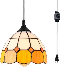 Tiffany Hanging Pendant Light - Dimmable Mini Plug In Light Fixture, Perfect Vintage Swag Ceiling La