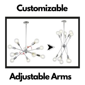 Modern Sputnik Chandelier Lighting 10 Lights With Adjustable Arms Chrome Pendant Lighting