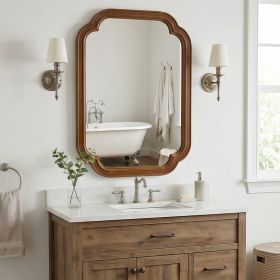 Black Walnut Color 24  X 36  Solid Wood Frame Rounded Corner Decorative Mirror, For Bedroom, Bathroom, Living Room, Entryway (Option: Black   Dark Walnut)