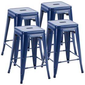 24 Inches Metal Bar Stools Set Of 4, Backless Counter Height Bar Stools For Kitchen, Outdoor Stackable Stools --No Assembly Required (Option: Blue)