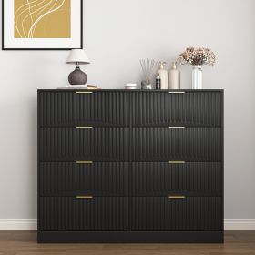 Modern 8 Drawers Dresser Chests For Bedroom,47.2 Wide Wood Chest Of Drawers With Gold Metal Handle,Drawer Organizer For Bedroom,Living Room,Hallway An (Option: Black)