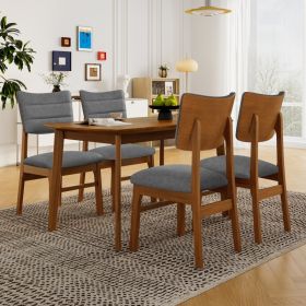 Farmhouse Dining Table Set for 4, Wood Kitchen Table & 4 Upholstered Chairs with Sturdy Rubber Wood Frame, Padded Seat, Curved Backrest, Space-Saving (Option: Brown+Gray)