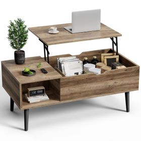 Lift Tabletop Coffee Tables For Living Room With Storage Shelf And Hidden Compartment (Option: Brown)