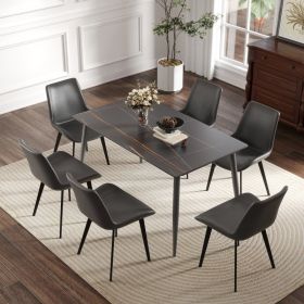 55.12  Modern Artificial Stone Black Straight Edge Dark Grey Metal Leg Dining Table-Can Accommodate 6 People Dining Table Only (Option: Black)