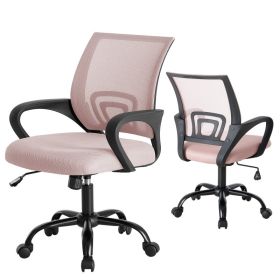 Office Desk And Chair - Equipped With Waist Support And Swivel Mode, Adjustable In Height, With Fixed Armrests, 360  Rotatable, 2 Sets (Option: Pink)