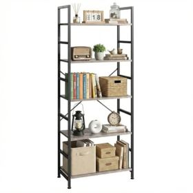 5 Tiers Bookshelf, Classically Modern Book Shelf, Book Rack, Storage Rack Shelves In Living Room-Home-Office (Option: Gray wood grain)