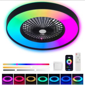 23 Inch Black Ceiling Fan Light With LED RGB  Dimmable & Color-Changing, APP & Remote Control, Modern Smart Ceiling Fan For Living Room, Bedroom, And (Option: Black)