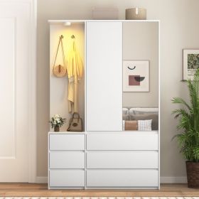 Wardrobe Closet 71.7 H, Bedroom Wooden Wardrobe With 2 Doors 6 Drawers, Modern Clothing Storage Cabinet Combination With Storage Shelves And Hanging R (Option: White)