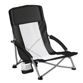 Portable Folding Camping Chair, With Storage Pockets And Backpack, Mesh-ventilated Chair Back (Option: Black)