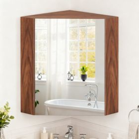 Corner Medicine Cabinet With Mirror With Open Mirror Door And Adjustable Shelf (Option: Brown)