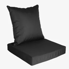 Outdoor Seat Cushion Set Waterproof Patio Furniture Cushion And Back Pillow Fade Resistant Deep Seat Set Chair Pad With Removable Cover For Chair Sofa (Option: Black)