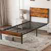 Metal Platform Bed Frame - Mattress Foundation With Headboard And And Footboard, No Box Spring Needed With 800LBS Sturdy Wooden Slats Support