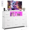 Dresser TV Stand For 45, 50, 55 Inch TV, Entertainment Center With LED Lights & Charging Station, Chest Of Drawers With 8 Fabric Drawers And Open Shel