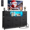 Dresser TV Stand For 45, 50, 55 Inch TV, Entertainment Center With LED Lights & Charging Station, Chest Of Drawers With 8 Fabric Drawers And Open Shel