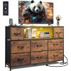 Dresser TV Stand For 45, 50, 55 Inch TV, Entertainment Center With LED Lights & Charging Station, Chest Of Drawers With 8 Fabric Drawers And Open Shel