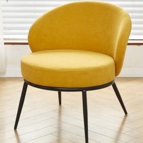 Round Velvet Accent Chair, Mid-Century Modern Upholstered Armchair With Metal Legs, Comfy Barrel Side Chair For Living Room Bedroom (Option: Yellow)
