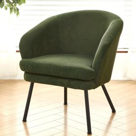 Corduroy Accent Chair With Black Metal Legs, Modern Upholstered Armchair, Comfy Barrel Chair For Living Room Bedroom (Option: Green)