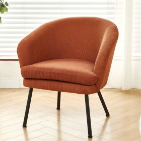 Corduroy Accent Chair With Black Metal Legs, Modern Upholstered Armchair, Comfy Barrel Chair For Living Room Bedroom (Option: Brown)