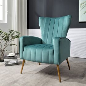 Velvet Accent Chair With Metal Legs, Modern Upholstered Armchair, Wingback Side Chair For Living Room Bedroom Small Spaces (Option: Blue Gray)