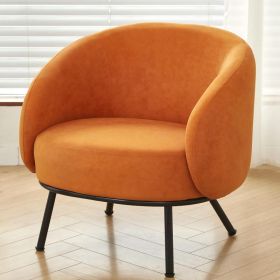 Mid-Century Modern Velvet Accent Chair, Upholstered Barrel Armchair With Metal Legs, Comfy Single Sofa Chair For Living Room Bedroom (Option: Orange)