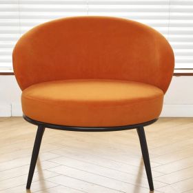 Round Velvet Accent Chair, Mid-Century Modern Upholstered Armchair With Metal Legs, Comfy Barrel Side Chair For Living Room Bedroom (Option: Orange)