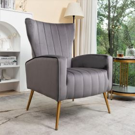 Velvet Accent Chair With Metal Legs, Modern Upholstered Armchair, Wingback Side Chair For Living Room Bedroom Small Spaces (Option: Grey)