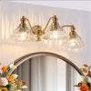 24 Inch 3-Light Vintage Bathroom Wall Sconce - Elegant Golden Metal And Glass Lampshade Vanity Light Fixture For Bathroom, Hallway, Or Bedroom Bulb No