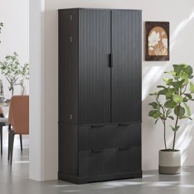 72  Modern Fluted Kitchen Pantry Cabinet With 2 Large Drawers & 8-Door Spice Rack, Freestanding Storage Organizer For Bathroom, Dining Room, Office, E (Option: Black)