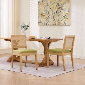 Farmhouse Rattan Dining Chairs Set Of 2, Mid Century Modern Kitchen & Dining Room Chairs, Cane Upholstered Kitchen Side Chair With Natural Hardwood Fr (Option: Olive Green)