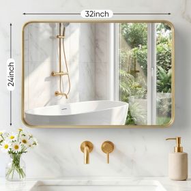 Wall Mirror With Rectangular Metal Frame (Option: Gold2432)