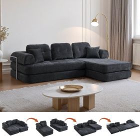 104  Boneless Sofa,Sectional Compressed Couch With Chaise, Deep Seat Modular Sectional Sofa Chenille Memory Foam Sofa Boneless Couches For Living Room (Option: Dark Grey)