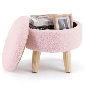 Round Storage Chair, Equipped With A Soft Cushioned Seat, Wooden-legged Footstool (Option: Pink)