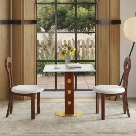 Modern Square Dining Table, 33.5  Sintered Stone Table With Wooden Leg & Gold Base, 2 - Person Kitchen Table For Small Space, 150lbs Weight Capacity O (Option: Walnut White)