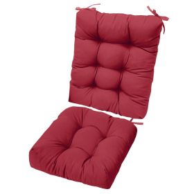 2Pcs Waterproof Rocking Chair Cushion Upper And Lower Back And Seat Sets With Non-Slip Ties Oxford Cloth Surface Polyester Filling Comfortable For Ind (Option: Wine Red)