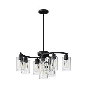 9-Light Black Modern Chandeliers For Dining Room, Adjustable Height Farmhouse Kitchen Island Lighting, Industrial Hanging Light Fixtures For Living Ro (Option: Default)