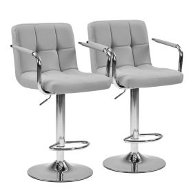 2-piece Bar Chairs, Adjustable Rotating Bar Chairs, Equipped With Padded Armrests And Backrests, Made Of Waterproof Polyurethane Leather Material (Option: Grey)