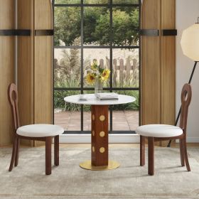 Modern Round Dining Table, 33.5  Sintered Stone Table With Wooden Leg & Gold Base, 2 - Person Kitchen Table For Small Space, 150lbs Weight Capacity On (Option: Walnut White)