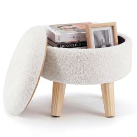 Round Storage Chair, Equipped With A Soft Cushioned Seat, Wooden-legged Footstool (Option: Beige)