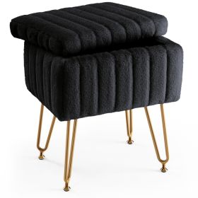 A Low Stool With Storage Function, Featuring 4 Metal Legs, Suitable For Use In The Bathroom, Living Room And Bedroom. (Option: Black)