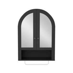 Wall Mounted Arched Cabinet With Mirrored Doors And Adjustable Shelves For Laundry Room, Bathroom, Kitchen (Option: Black)