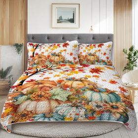 Autumn Theme 3 Pcs Quilt Set - Pumpkin Print Bedspread Coverlet (Option: KING)