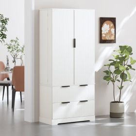 72  Modern Fluted Kitchen Pantry Cabinet With 2 Large Drawers & 8-Door Spice Rack, Freestanding Storage Organizer For Bathroom, Dining Room, Office, E (Option: White)